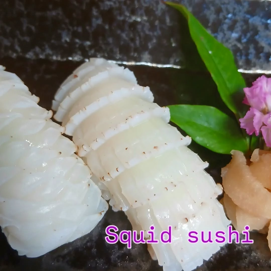 Designed cut squid sushi.